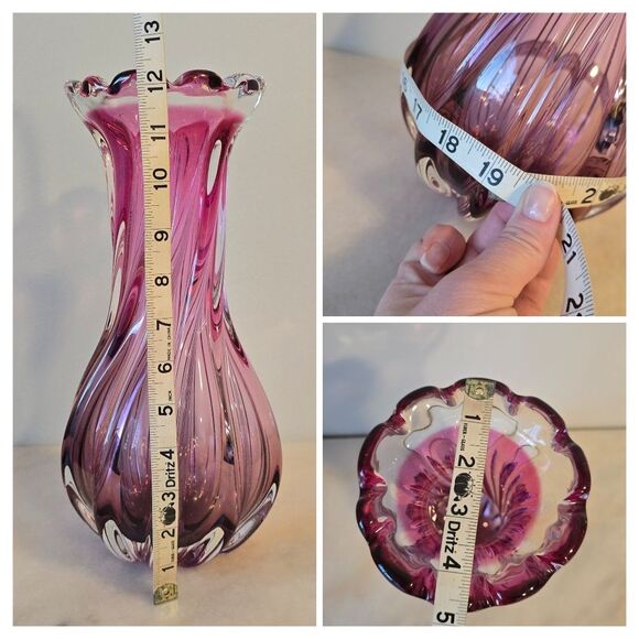 Vintage Art Glass Chech Vase By Josef Hospodka Sklo Pink Mid Century Modern - Picture 8 of 8